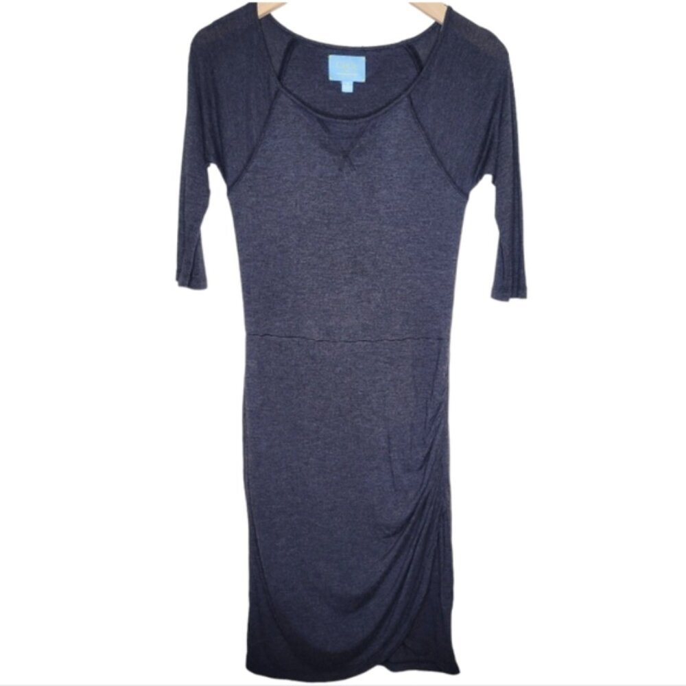 CeCe Cynthia Steffe Heather Gray 1/2 Sleeve Gathered Side Dress Size S